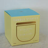 Cucumber & Casaba candle packaging – yellow and blue gift box by Wick2Ware