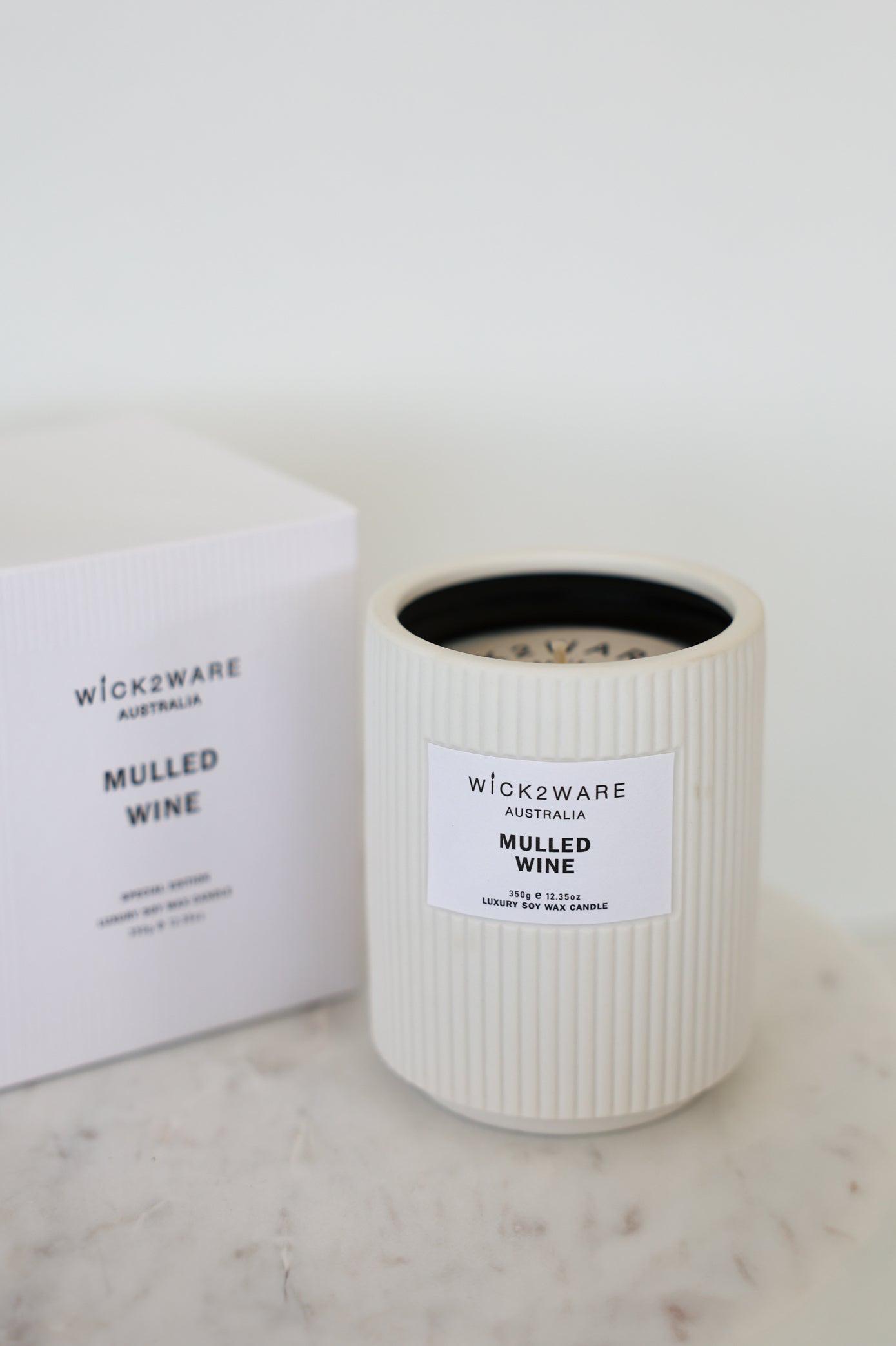 Wick2Ware Mulled Wine candle with gift box – luxury soy wax candle in white ceramic vessel