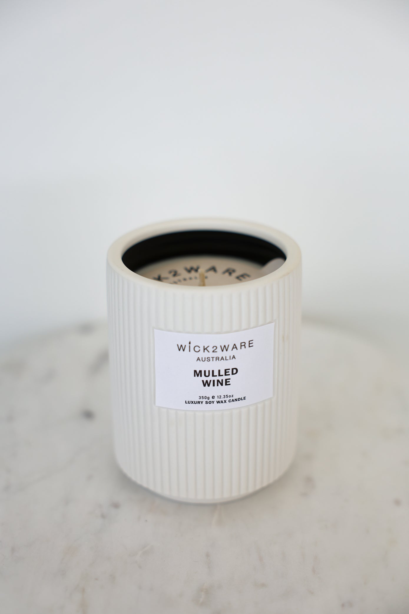 Mulled Wine candle in white ribbed ceramic jar – single wick, no lid