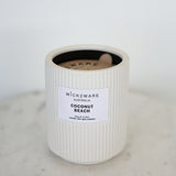 Coconut Beach candle by Wick2Ware – white ceramic jar with single wick, no lid