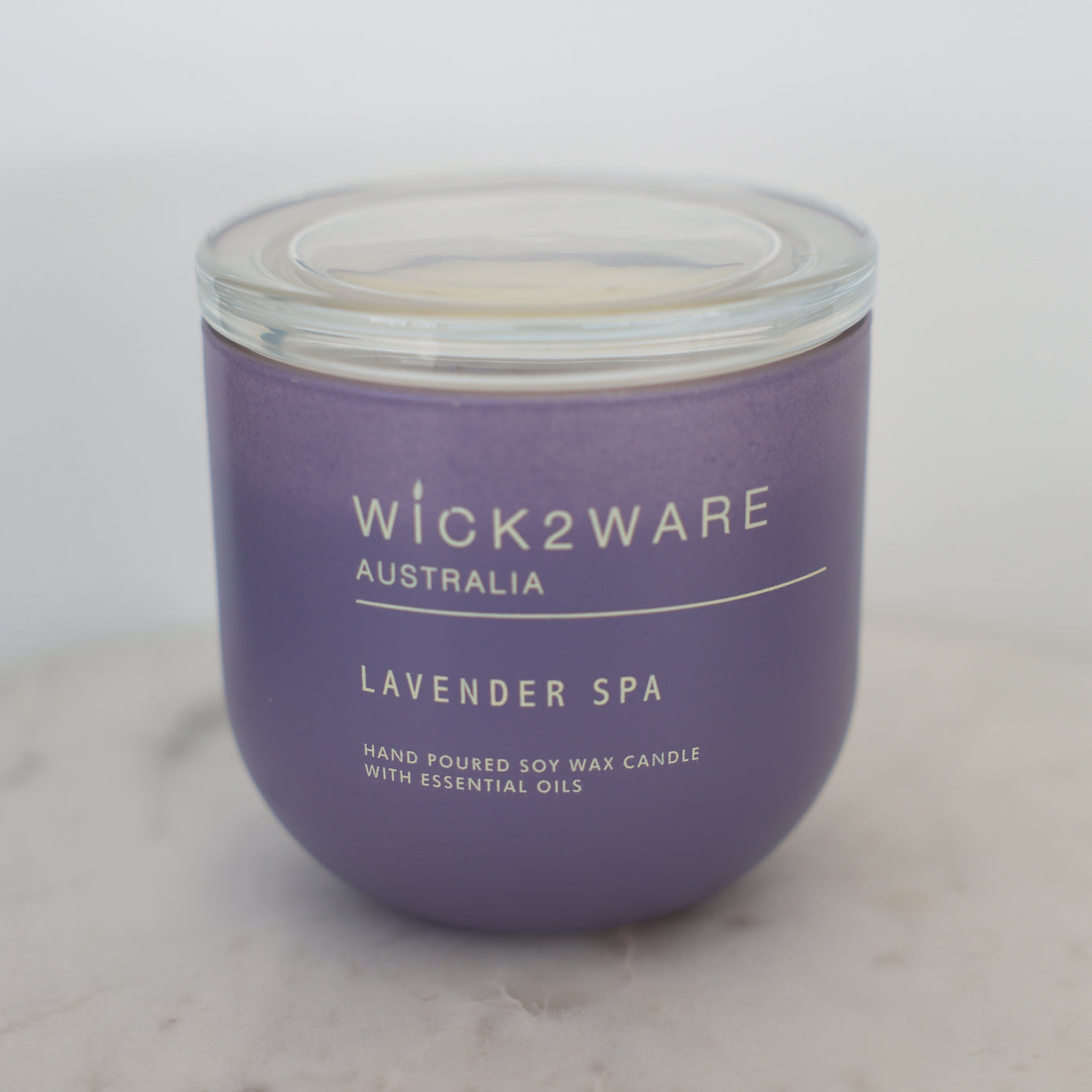 Lavender Spa candle with lid – hand-poured soy wax candle in purple matte glass vessel