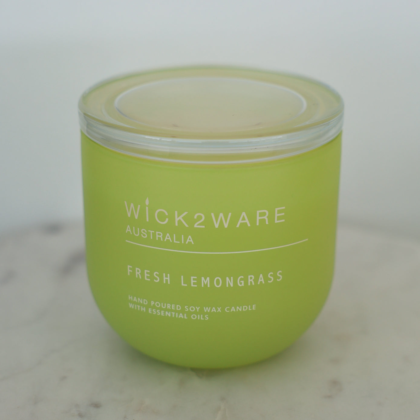 Fresh Lemongrass candle with lid – bright green soy wax candle in matte glass
