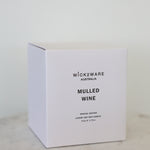 Wick2Ware Mulled Wine candle packaging – minimalist white box, 350g soy wax candle